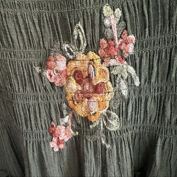 Anthropology Fig And Flower Maxi Dress Womens Size Medium Green Embroidered - Picture 6 of 9